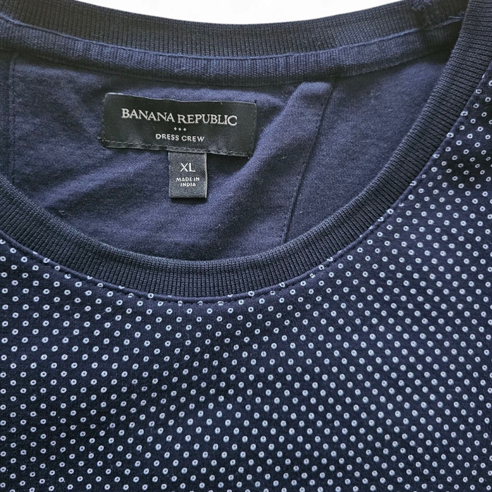 Banana Republic Blue & White Patterned Dress Crewneck T-Shirt Size XL